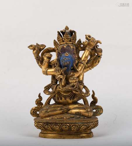 CHINESE GILT BRONZE FIGURE OF NANDIKE?VARA