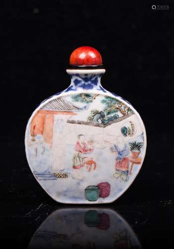 CHINESE FAMILLE ROSE SNUFF BOTTLE WITH MARK