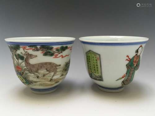 A PAIR CHINESE ANTIQUE FAMILL ROSE PORCELAIN CUPS, 19C