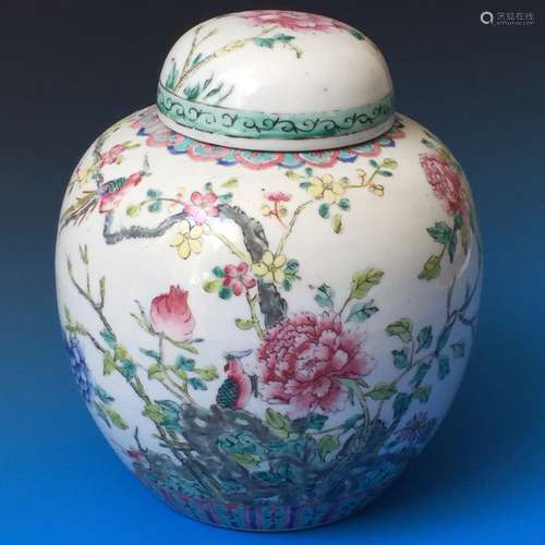 CHINESE ANTIQUE FAMILL ROSE PORCELAIN JAR,19TH/EARLY 20TH CENTURY