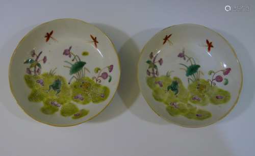 PAIR CHINESE ANTIQUE FAMILLE ROSE DISH - CHENGHUA MARK 19TH CENTURY