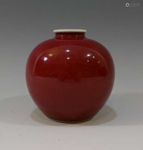 CHINESE ANTIQUE RED GLAZE PORCELAIN WATER POT - KANGXI MARK