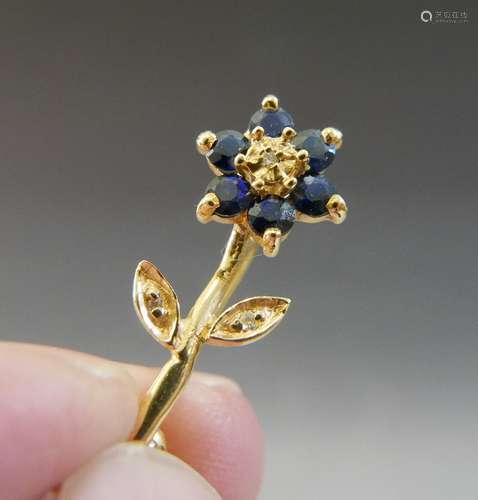 14K GOLD DIAMOND & SAPPHIRE FLOWER PIN