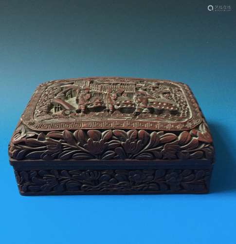 A BEAUTIFUL CHINESE ANTIQUE LACQUER BOX SEAL MARK OF QIANLONG,19C.