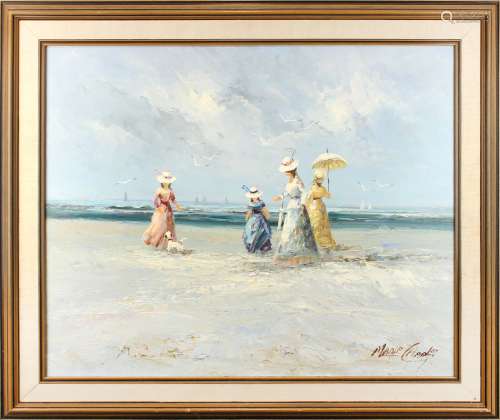 法国画家 Marie Charlot (FRENCH, 20th Century)  布面油画 沙滩少女