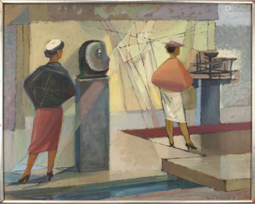 加拿大画家 Eric Pehap （1912–1981）板面油画 在博物馆里