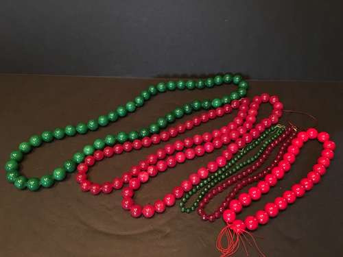 FINE Chinese Green Jade, agate, Coral necklaces. Longest 32