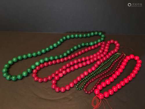 FINE Chinese Green Jade, agate, Coral necklaces. Longest 32
