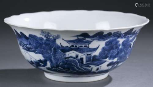 ANTIQUE Large Chinese Blue and White Bowl with Landscapes, Daoguang mark and period, Ca 1850's.  8 1/2