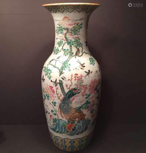 ANTIQUE Chinese Large Famille Rose Vase, late 19th Century. 24 1/2