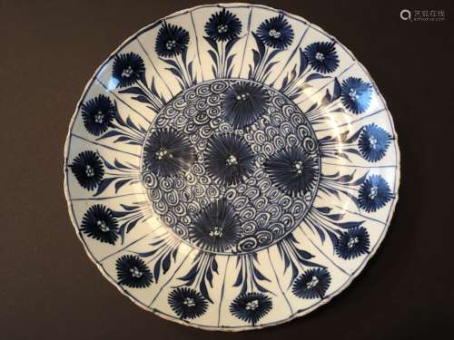 ANTIQUE ChineseBlue and White Aster Charger Plate, 10 1/2