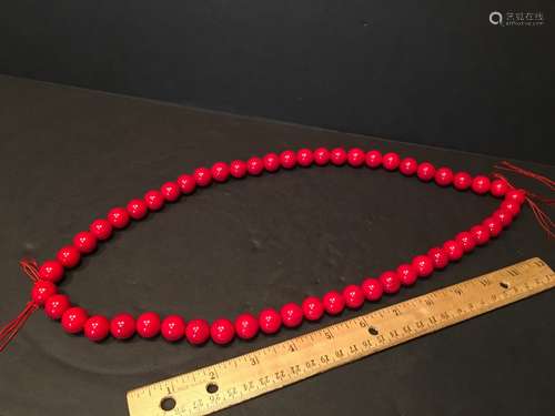 A FINE Chinese Red Coral Long and Large Beads Necklace, 32