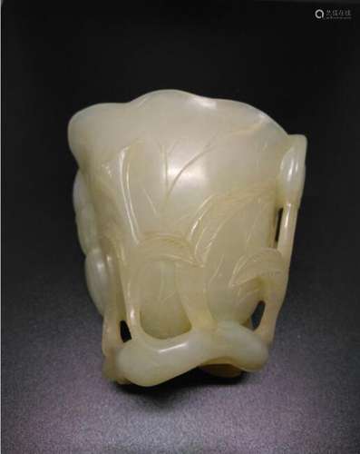 Chinese Jade Cup with a boy, 8.2x7.7x6.2cm