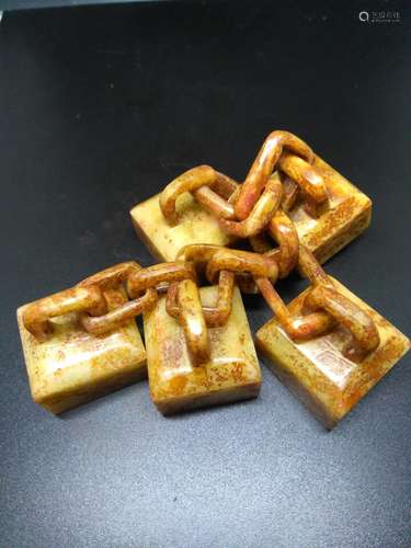 Chinese five jade stamps, 3.1 xm x 2.9 cm x 2.7 cm