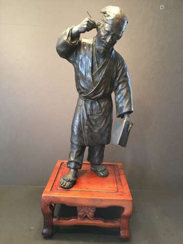 ANTIQUE Chinese Huge Bronze Figurine of Man, 19th Century, figure itself 17