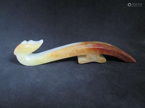 OLD Chinese White Jade Dragon Buckle Hook with Russet, 10 cm x 2.3 cm x 2 cm