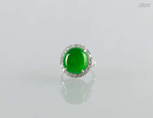 Top Quality Glassy Jadeite Jade Diamond Ring