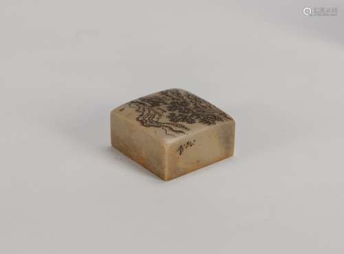 Qing-A SoapStone Carved Landscape Seal