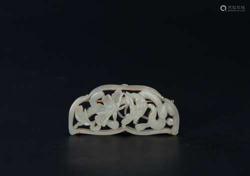 Qing-A White Jade Carved Dragon And Flowers Brooch