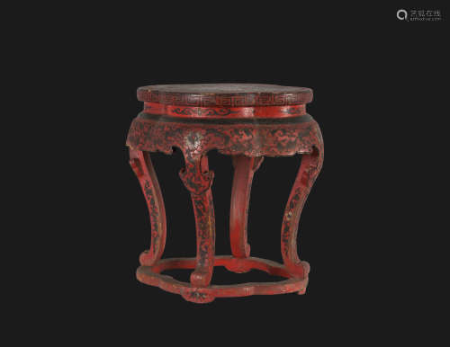 Late Qing-A Flower Shape Painted Lacquer Stood