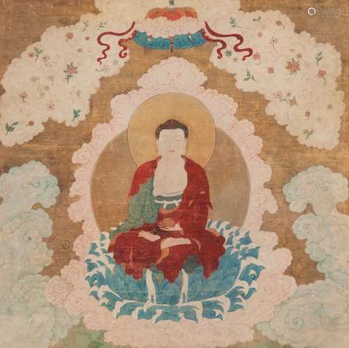 Anonymous - A Painting Of Sakyamuni - Ink And Color On Silk, Hanging Scroll.