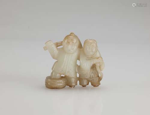 Ming - A White Jade Carved Two Boy