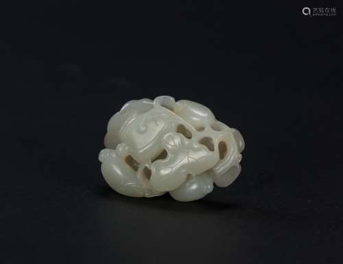 Qing - A White Jade With Russet Skin Carved Melon Pendand