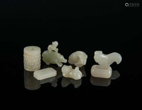 Qing - A Group Of Seven White Jade