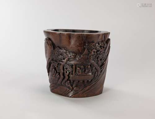 A Carved Agalloch ‘Figure’ Brushpot
