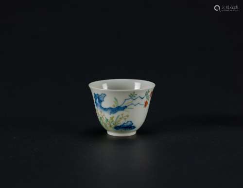 Qing -A Doucai Flower Cup-“Da Qing Qianlong Nina Zhi” Mark