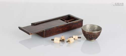Qing- A Wooden Box with Two Dice and Coconut Cup