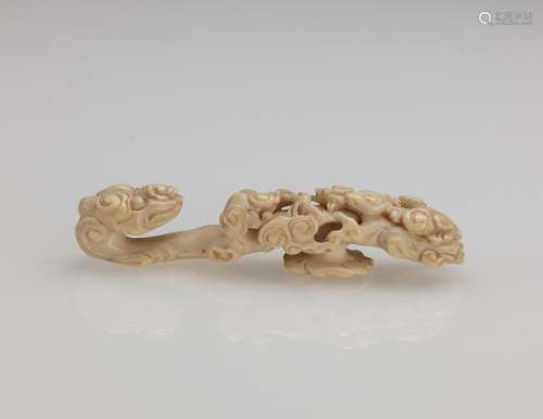Late Qing/Republic -A Bone Carved Chilung, Ru yi Bell-Buckle