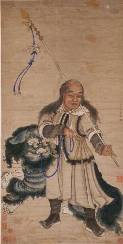 Li Gonglin (1049-1106) Luohan  -  Ink And Color On Paper, Hanging Scroll.