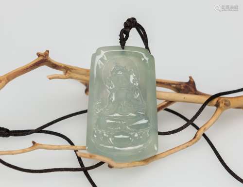 A Translucent Icy like Jadeite Carved Guan Yin Pandent
