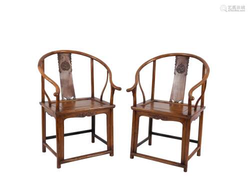 A Pair Of Huanghuali And Hardwood Horseshoe Armchairs