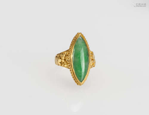 Republic - A Jadeite Mounted With Gold RingJadeite Ring (Guarantee Grade A Natural Jadeite Or Money Back Within 30 Days.)