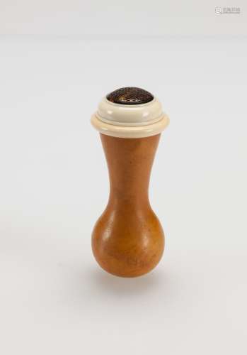 Qing - A Gourd Carved Cricket Holder