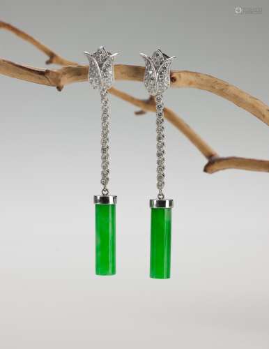 A Pair Of Very Translucent Green Jadeite Earrings