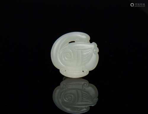 Qing-A White Jade Carved Mandarin Duct Pendant