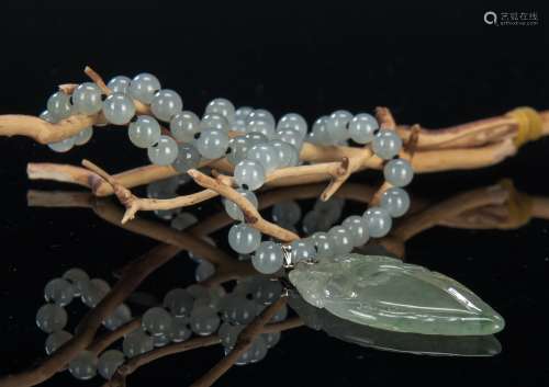 A Translucent Jadeite Beads Necklace And Jadeite Peach Pendant