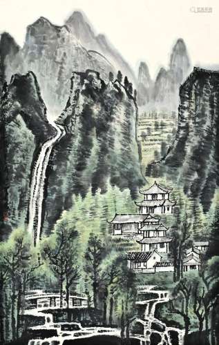 Li Keran(1907-1989) Landscape- Ink And Color On Paper, Hanging Scroll.
Signed And Seals.