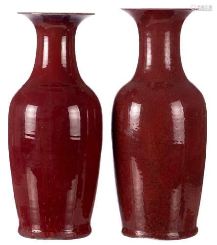 Two Chinese sang de boeuf vases, H 55,5 - 57 cm