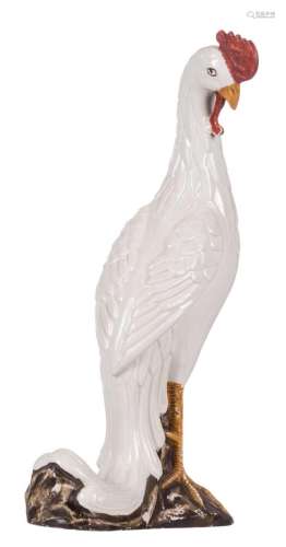 A Chinese polychrome decorated cockerel, in the Qianlong manner, H 43 - W 21 cm