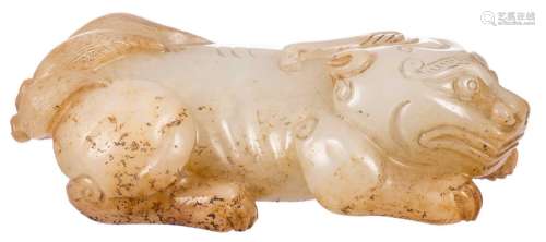 A small Chinese jade carving depicting a kylin, H 3 - B 10 cm