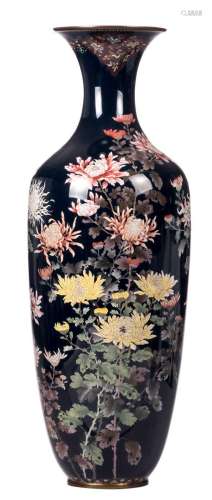 An impressive enamelled Japanese vase decorated with flowers,  H 116 cm