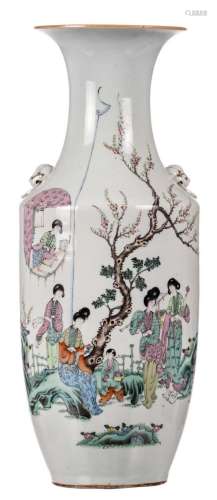 A Chinese polychrome vase, decorated with a garden scene, H 58 cm