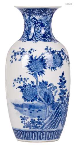 A Chinese blue and white vase, decorated with birds and flower branches, H 40 cm