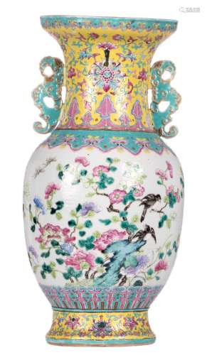 A Chinese famille rose vase, depicting birds and flower branches, 19thC, H 45 cm