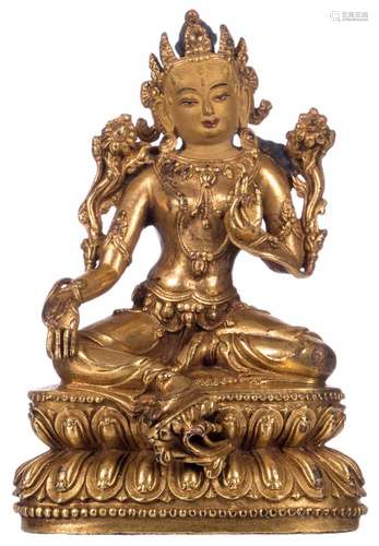 A Chinese gilt bronze Buddha, H 12,5 - W 8,5 cm