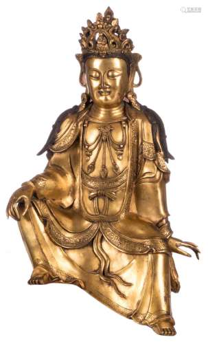 A Chinese gilt bronze seated Buddha, Qing-dynasty, H 25,5 cm